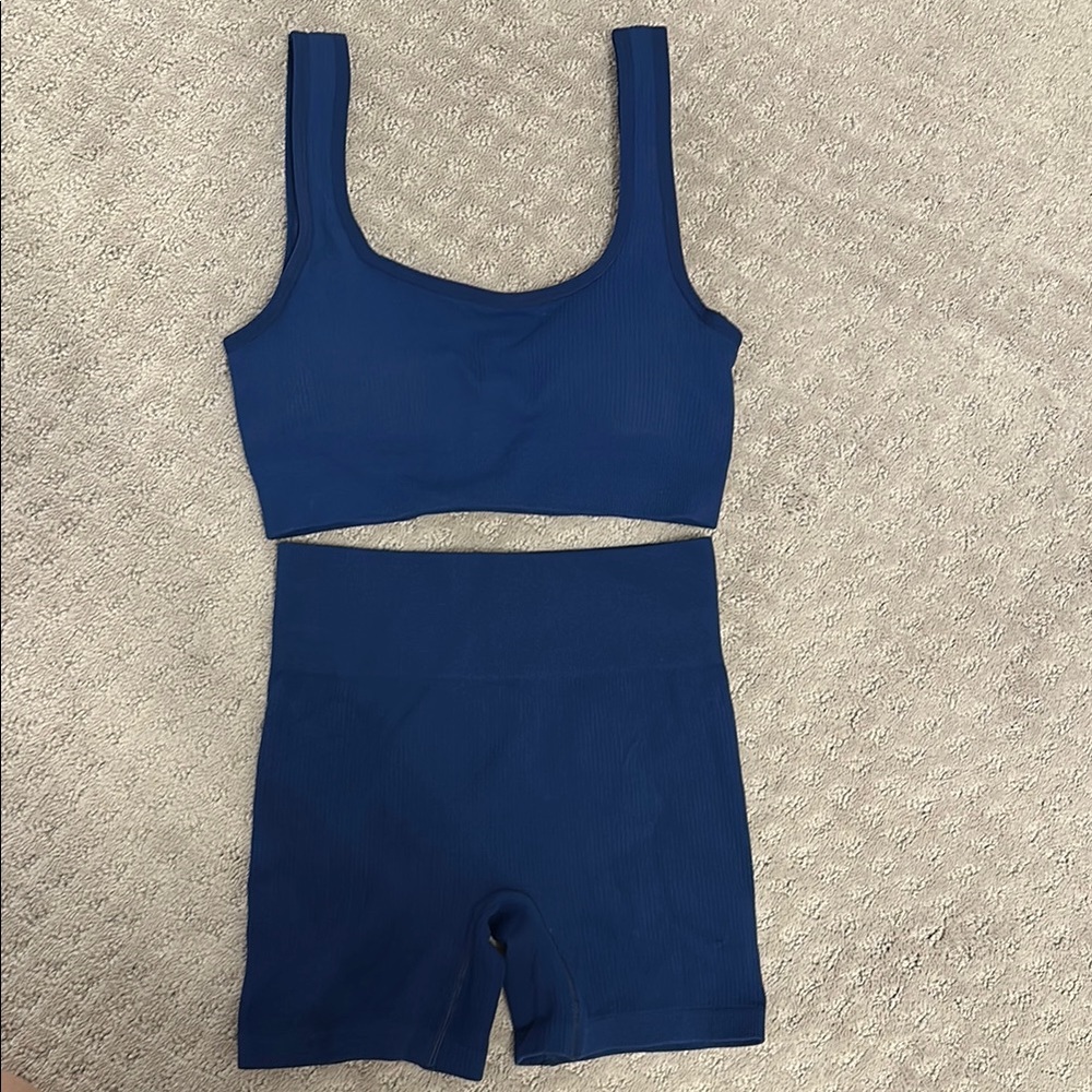 Navy Blue Women's sports bra and shorts set